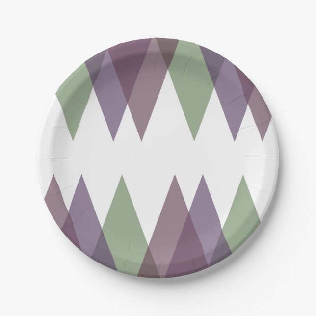 Mauve and green triangles paper plates (Front)