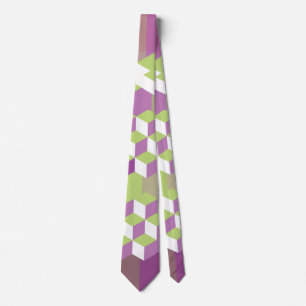 Mauve and Lime Isometric Cube Pattern Neck Tie