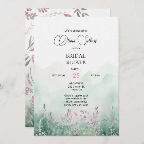 Mauve and Mint Meadow Bridal Shower Invitation