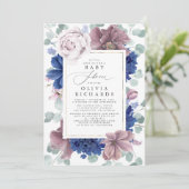 Mauve and Navy Blue Floral Baby Shower Invitation (Standing Front)