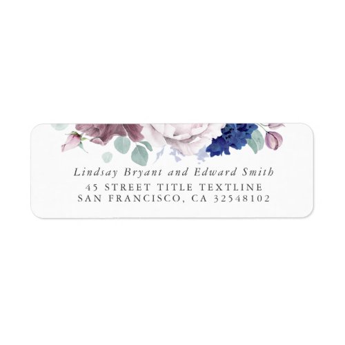 Mauve and Navy Blue Floral Wedding Label