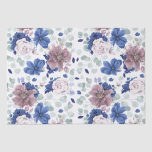 Mauve and Navy Blue Flowers Botanical Elegant Tissue Paper