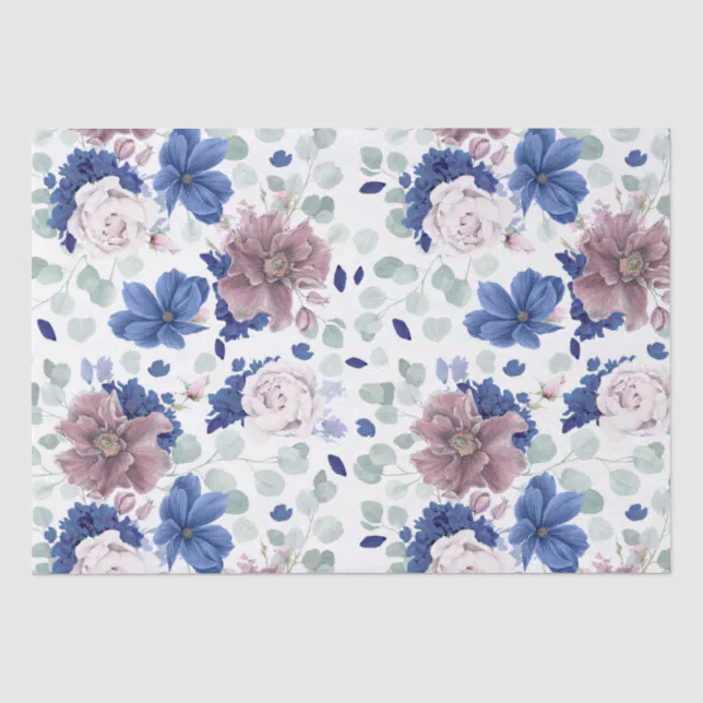 Mauve and Navy Blue Flowers Botanical Elegant Tissue Paper | Zazzle