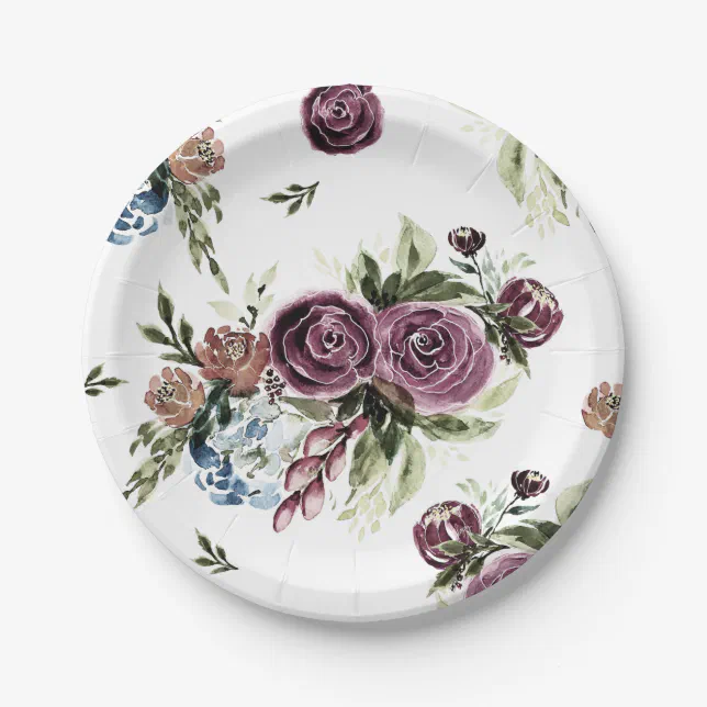 Mauve and Olive Vintage Floral Paper Plates Zazzle