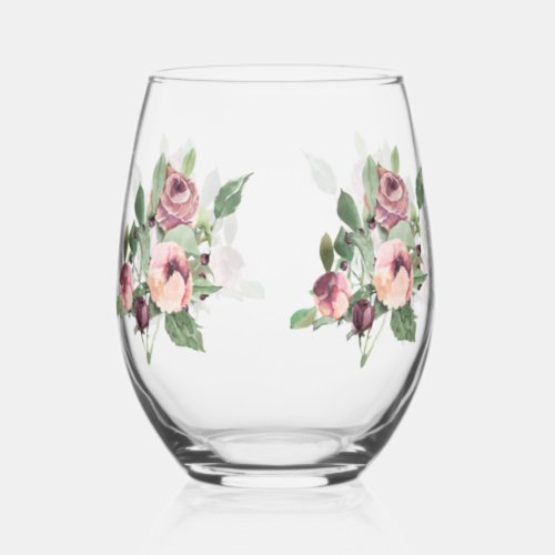 Mauve and Peach Roses  Stemless Wine Glass
