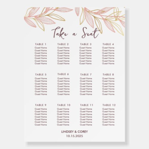 Mauve and Pink Leaf Wedding Seating Chart Poster