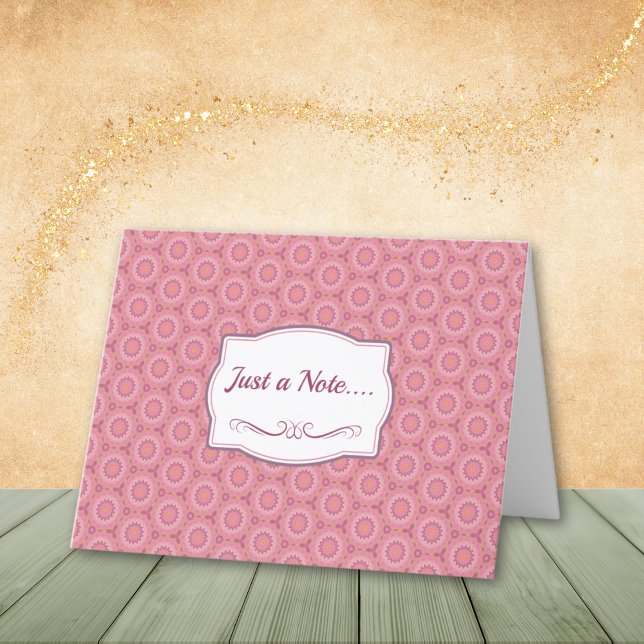 Mauve and Pink Pattern Note Cards (Easily edit Just a Note Greeting and remove scroll if you prefer.)