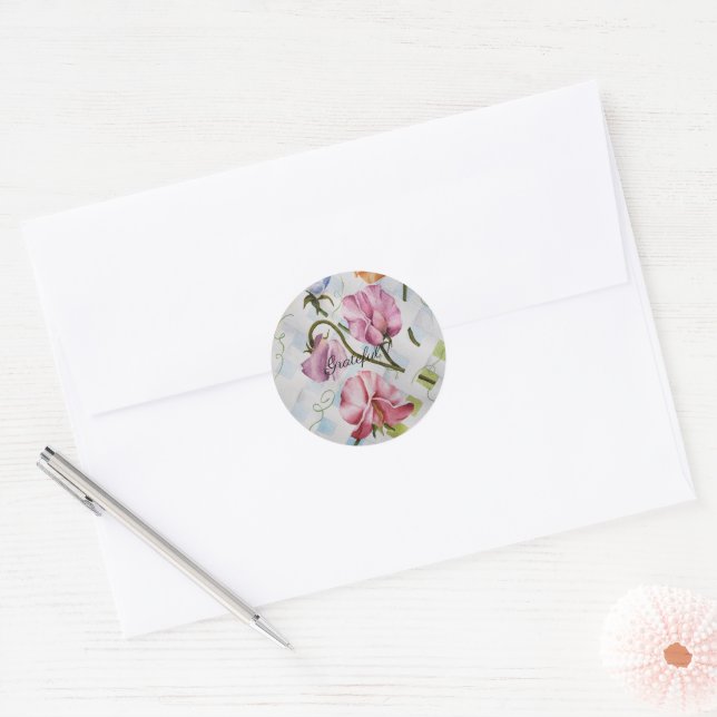 Mauve and Pink Watercolor Floral Classic Round Sticker (Envelope)