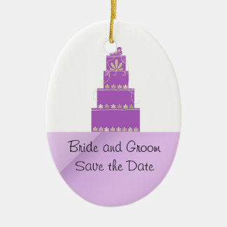 Mauve and Purple Wedding Cake Design Ceramic Ornament