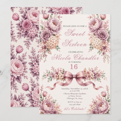 Mauve and Rose Gold Sweet Sixteen Invitation