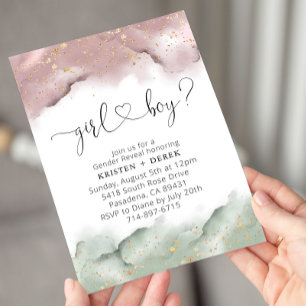 Mauve and Sage Green Watercolor Gender Reveal Invitation