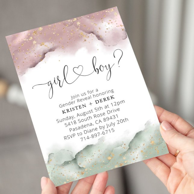 Mauve and Sage Green Watercolor Gender Reveal  Invitation (Creator Uploaded)