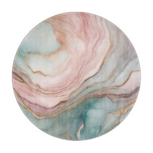 Mauve and Teal Agate Round Glass Cutting Board