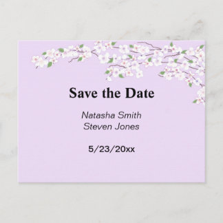 Mauve and White Blossoms Save the Date Announcement Postcard