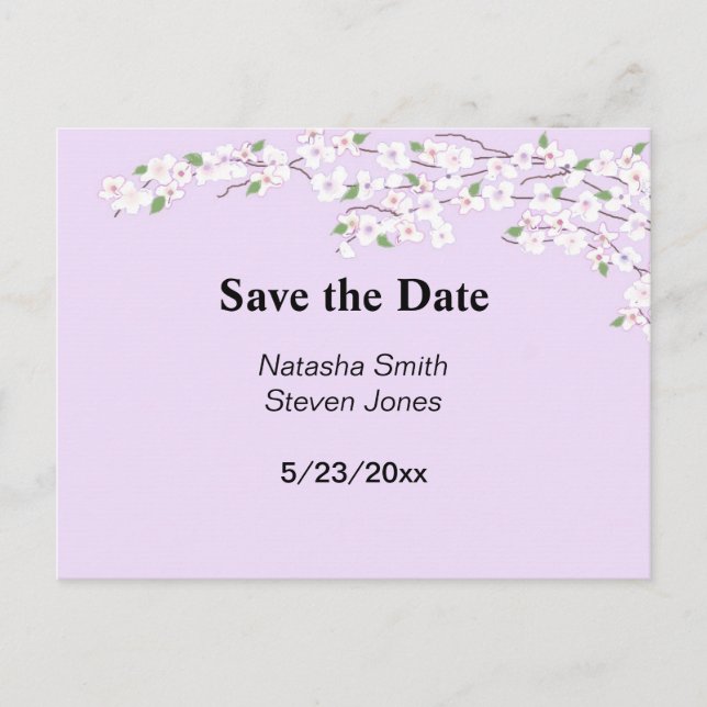 Mauve and White Blossoms Save the Date Announcement Postcard (Front)