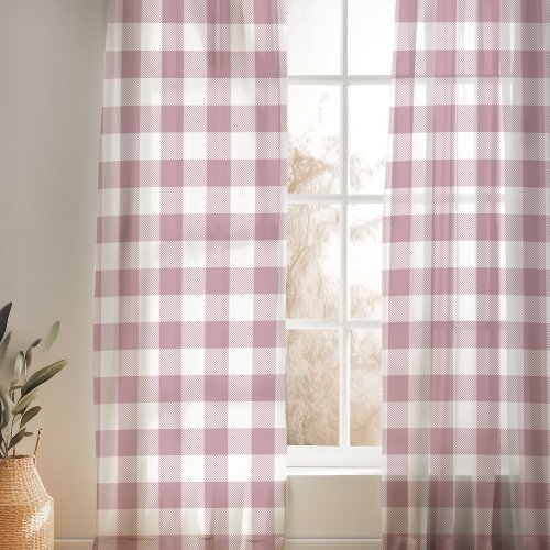 Mauve and White Buffalo Check Sheer Curtains