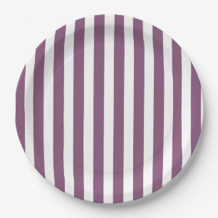 Mauve and white candy stripes paper plates