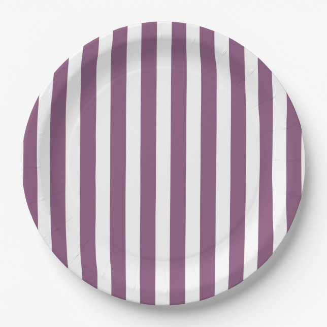 Mauve and white candy stripes paper plates (Front)