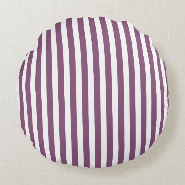 Mauve and white candy stripes round pillow (Front)