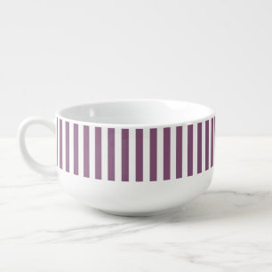 Mauve and white candy stripes soup mug