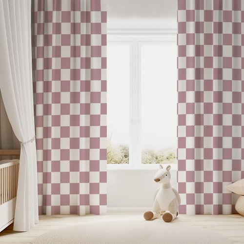 Mauve and White Checkerboard Blackout Curtains