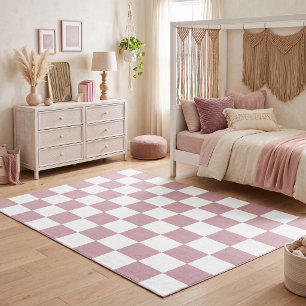 Mauve and White Checkerboard Rug