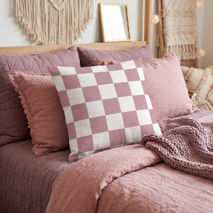 Mauve and White Checkerboard Throw Pillow