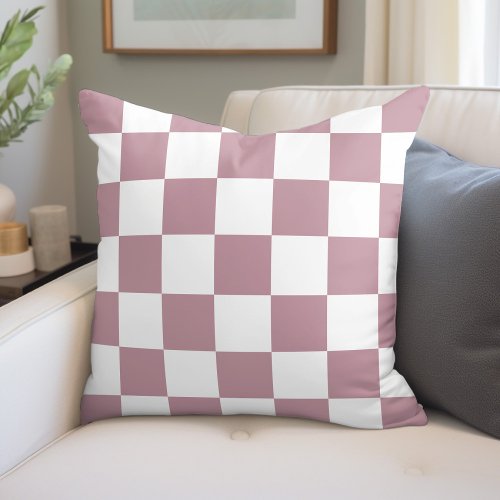 Mauve and White Checkerboard Throw Pillow