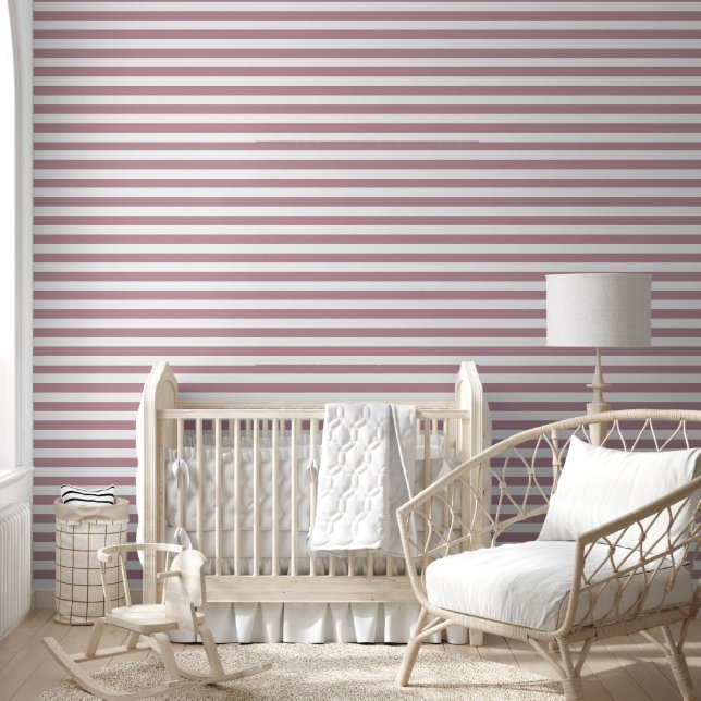 Mauve and White Classic Horizontal Stripes Wallpaper (Kids)
