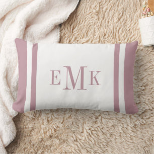 Mauve and White Classic Monogram Lumbar Pillow