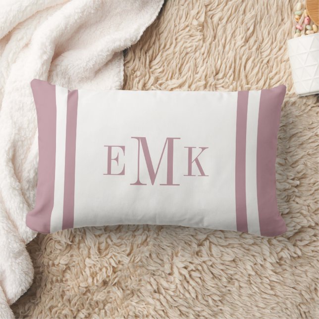 Mauve and White Classic Monogram Lumbar Pillow (Blanket)
