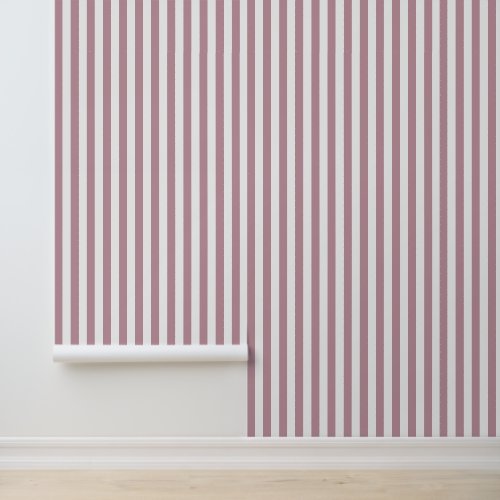 Mauve and White Classic Vertical Stripes Wallpaper