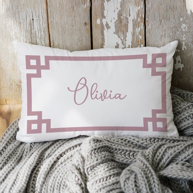 Mauve and White Custom Name Monogram Lumbar Pillow (Creator Uploaded)