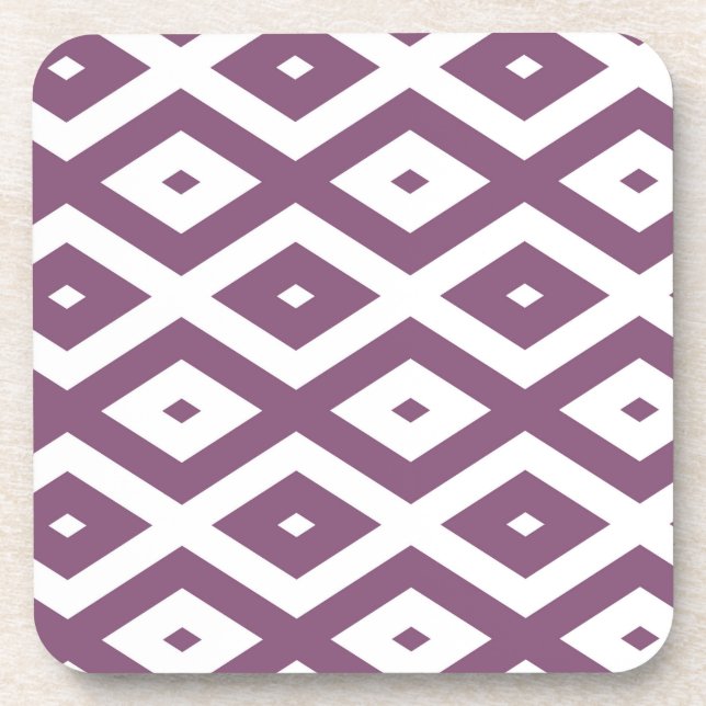 Mauve and white diamond pattern beverage coaster (Front)