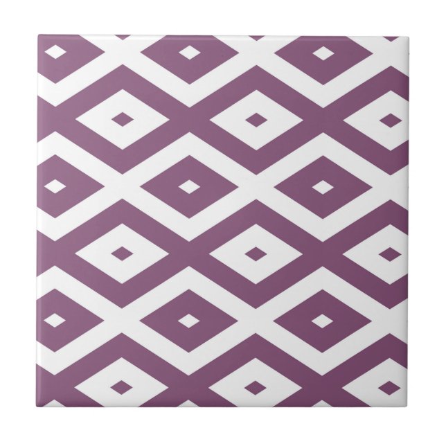 Mauve and white diamond pattern ceramic tile (Front)