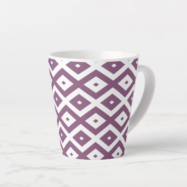 Mauve and white diamond pattern latte mug (Right Angle)