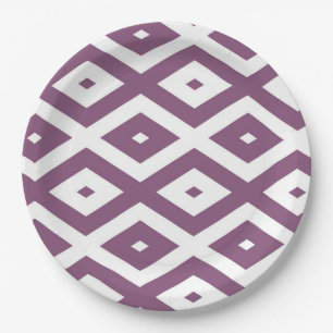 Mauve and white diamond pattern paper plates