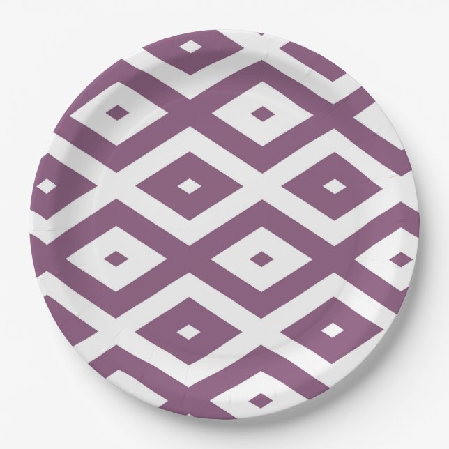 Mauve and white diamond pattern paper plates (Front)