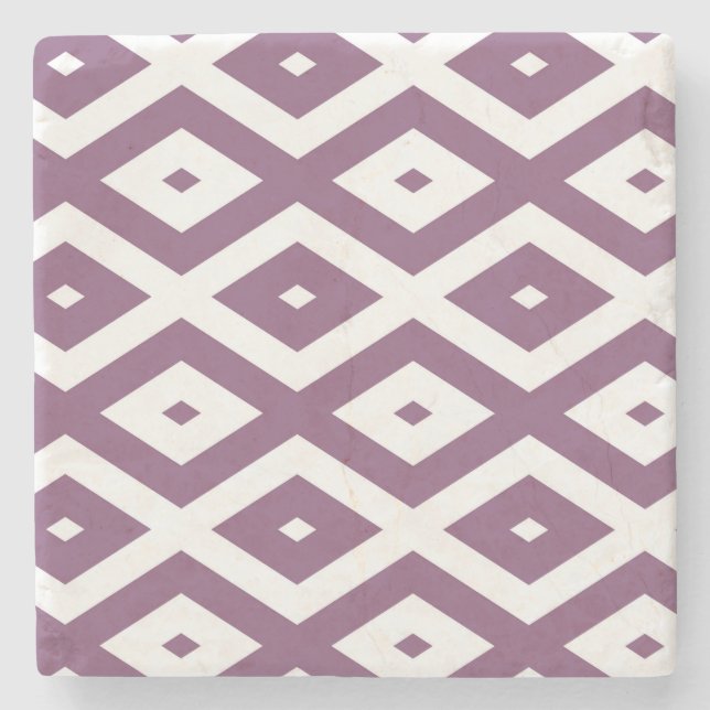 Mauve and white diamond pattern stone coaster (Front)