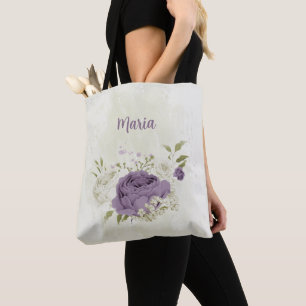 mauve and white flowers tote bag