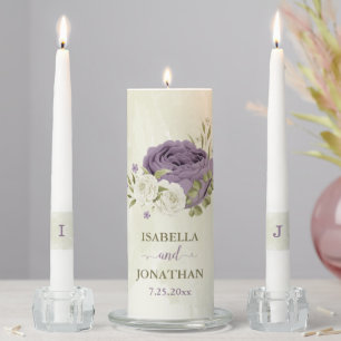 mauve and white flowers wedding unity candle set