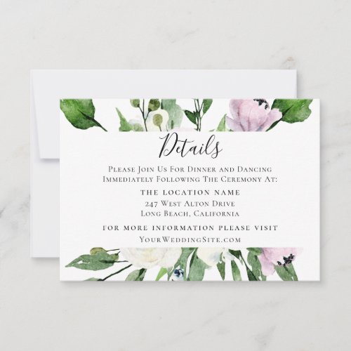 Mauve and White Garden Floral Wedding Details Card