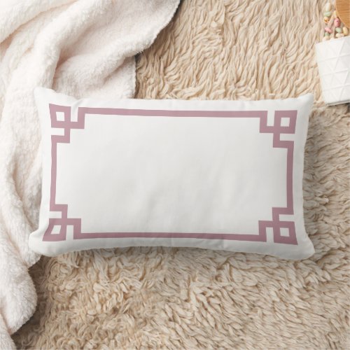 Mauve and White Greek Key  Editable Colors Lumbar Pillow