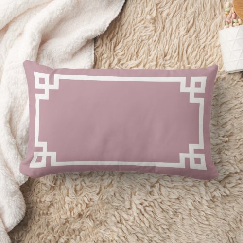 Mauve and White Greek Key  Editable Colors Lumbar Pillow