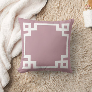 Mauve and White Greek Key   Editable Colors Throw Pillow