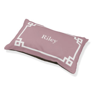 Mauve and White Greek Key Monogram Pet Bed