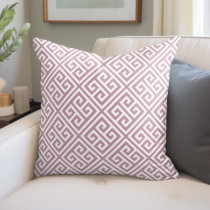 Mauve and White Greek Key Pattern Throw Pillow