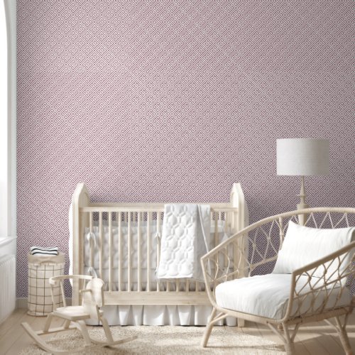 Mauve and White Greek Key Pattern Wallpaper