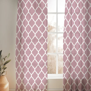 Mauve and White Moroccan Pattern Sheer Curtains
