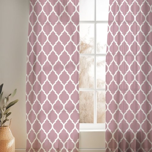 Mauve and White Moroccan Pattern Sheer Curtains